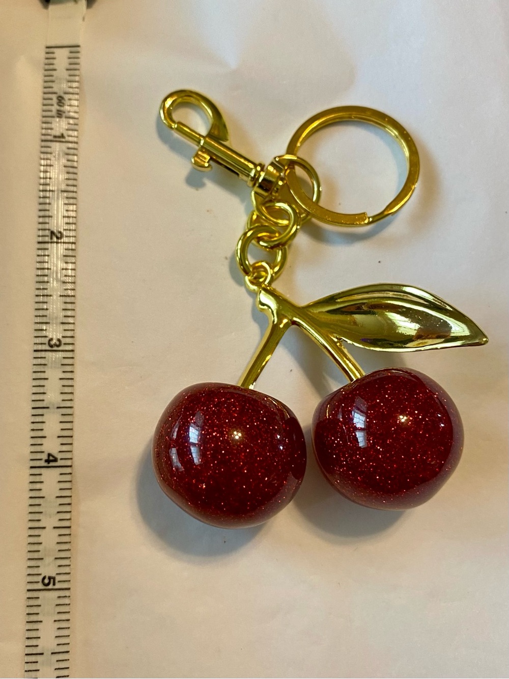 Red Glitter Cherry Bag Charm Keychain NWOT - Picture 3 of 4
